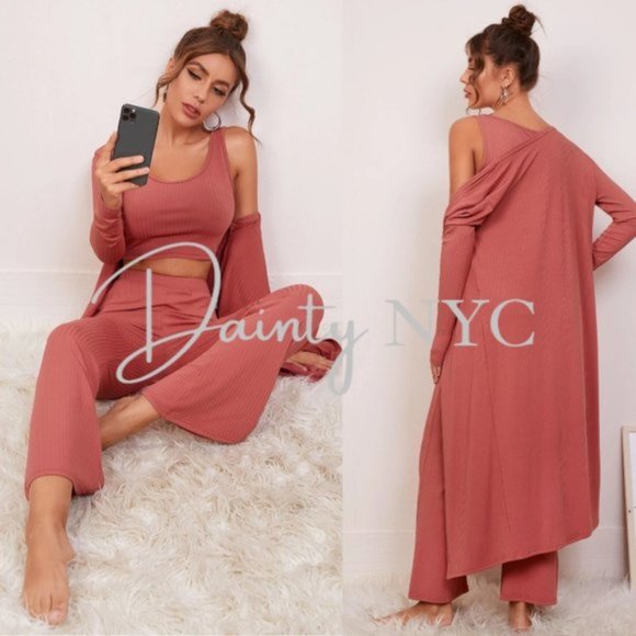 Dainty NYC Other - Deep Coral Ribbed 3 Piece Lounge Set